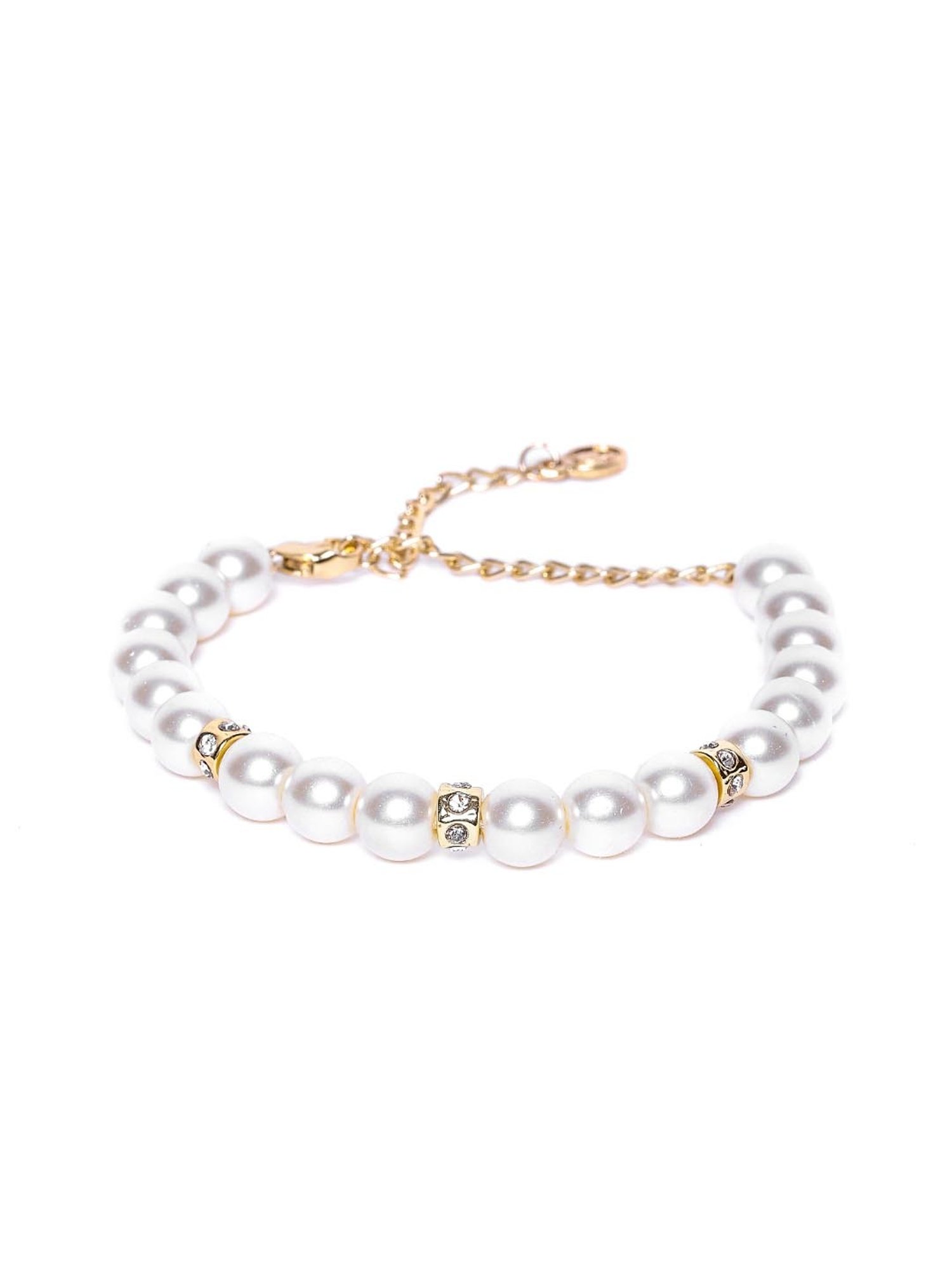 Estele Gold-Plated Single Line Pearl Bracelet for Women