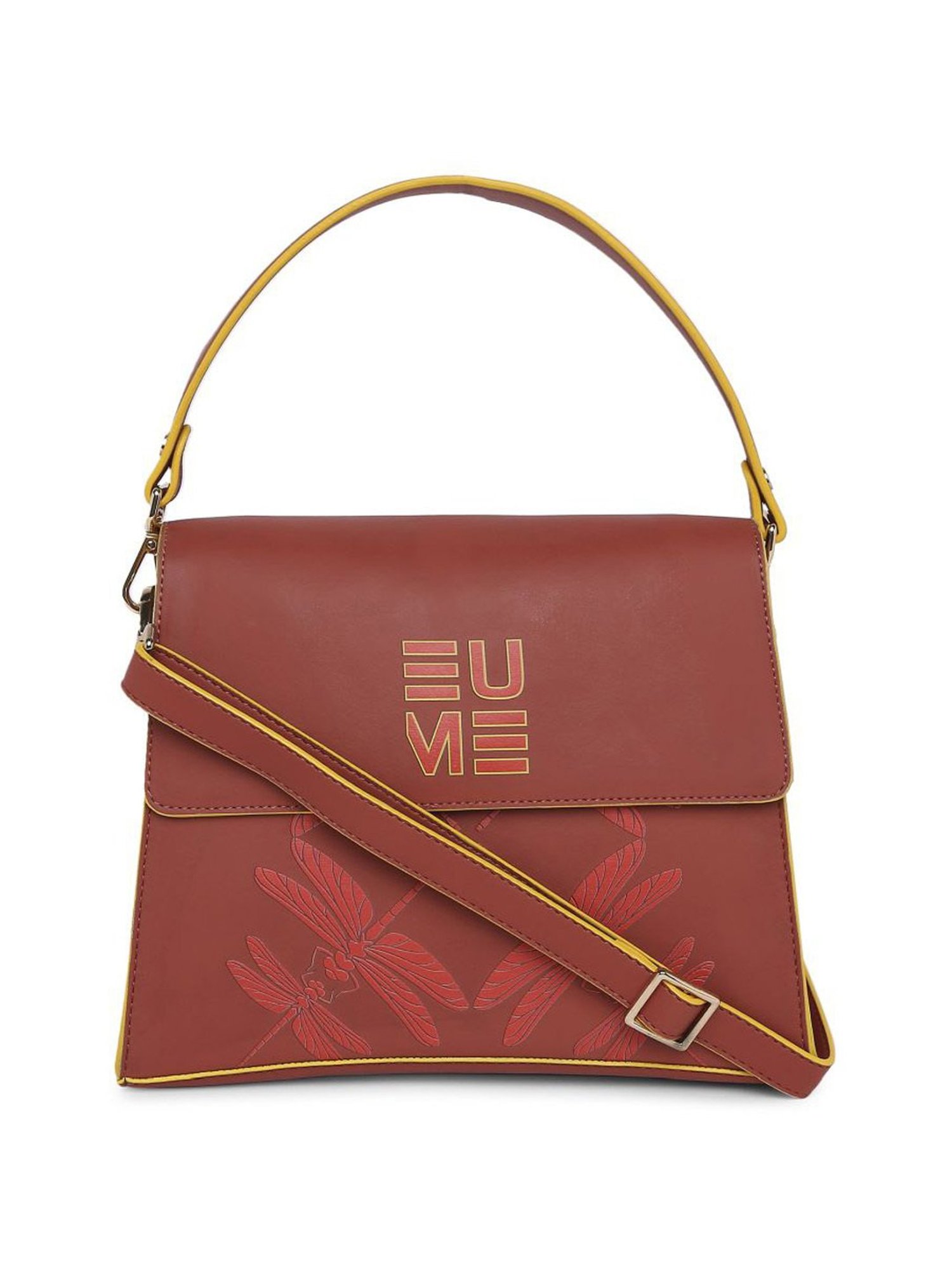 Eume Dragonfly Hot Sauce Red Leather Printed Satchel Handbag