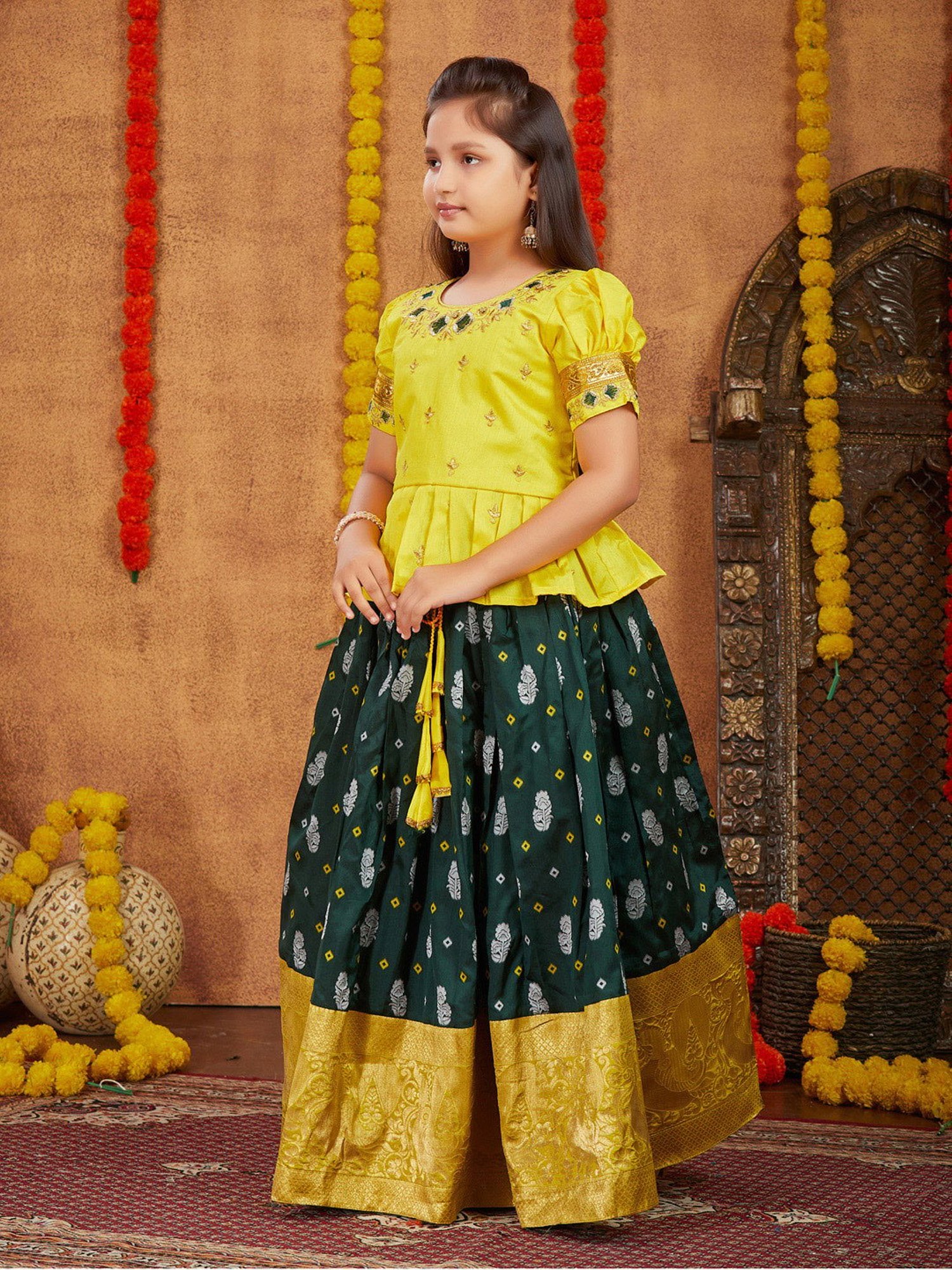 A Little Fable Kids Red & Beige Embellished Lehenga Choli