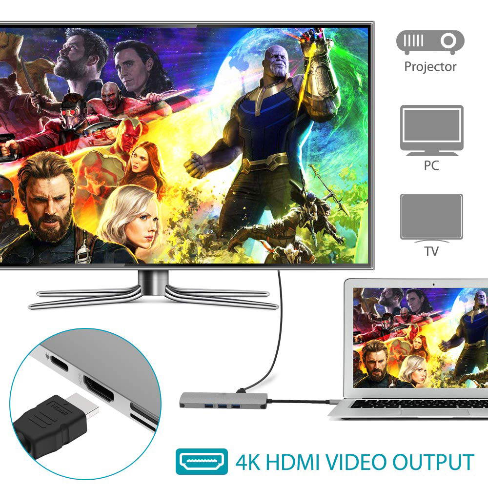 ESTONE USB C Hub 9 in 1 Aluminum Multiport Adapter With USB-C Charging, Port of Mic/Audio,3 USB 3.0 ports, HDMI, TF, MICro SD for Macbook Pro, Surface Pro,Notebook PC, USB Flash Drives and More