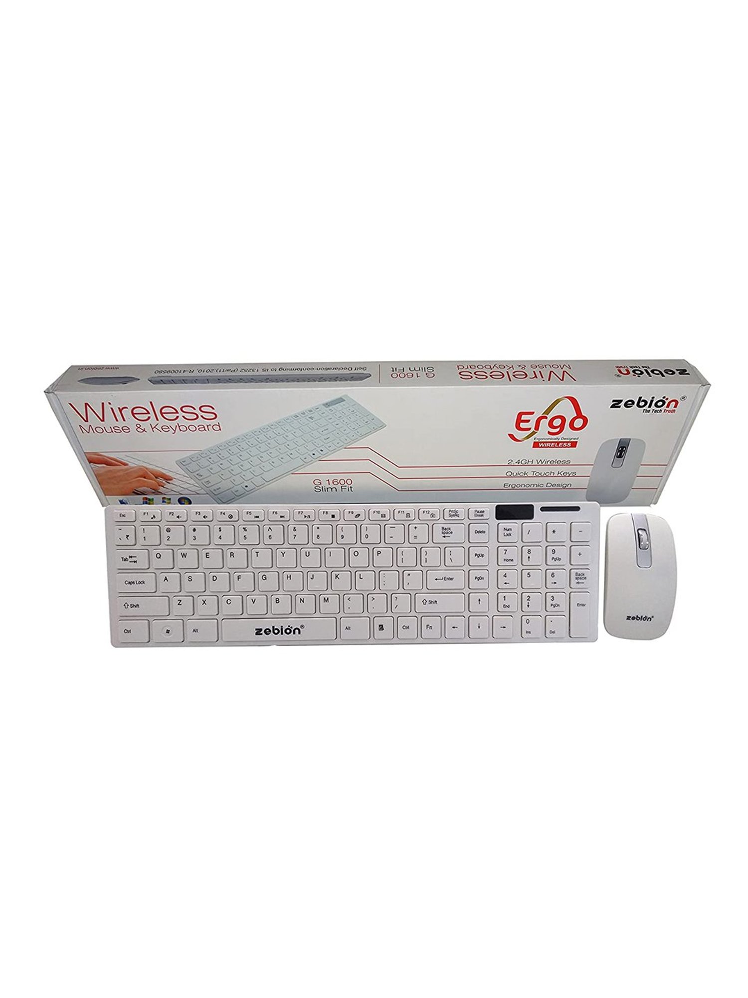 Zebion Ergo Slimfit G1600 Wireless Keyboard & Mouse Combo (White)