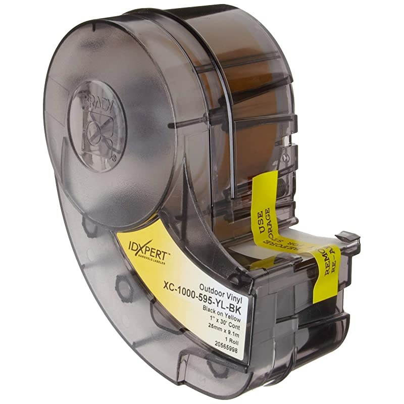 XC-1000-595-YL-BK IDXPERT(TM) & LABXPERT(TM) Labels B- 595 Indoor/Outdoor Vinyl Film Black on Yellow, Printable Area: 19.000" W x 1.000" H 1 roll (30ft.)/Cartridge
