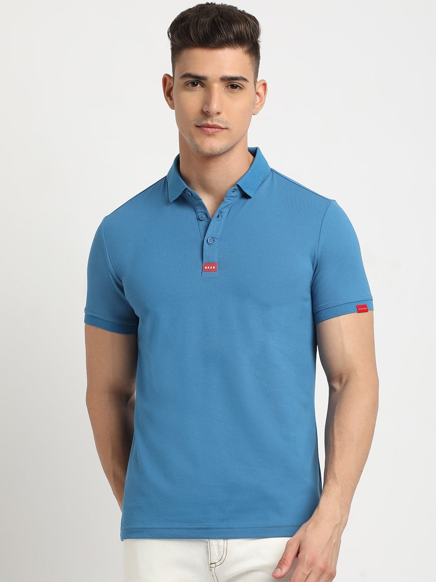 The Bear House Blue Slim Fit Polo T-Shirt