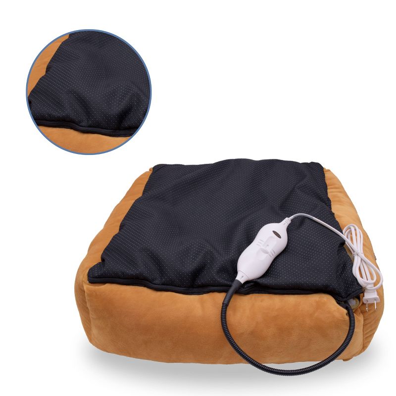 Pet Genius Heated Rectangle Pet Bed - White and Orange