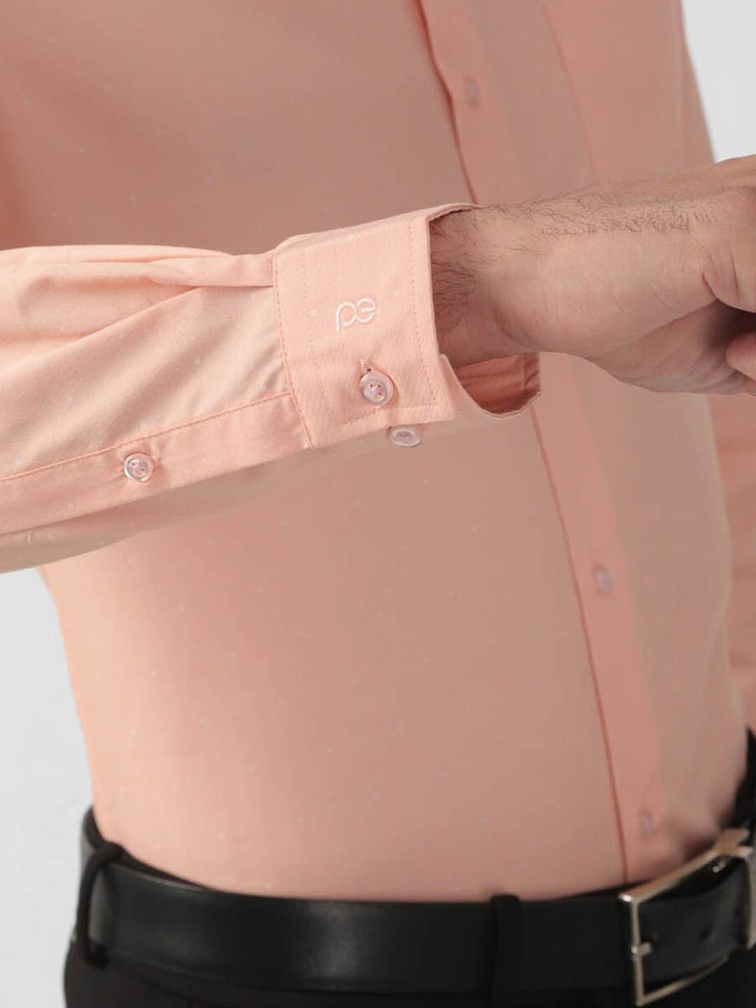 Peter England Peach Slim Fit Texture Shirt