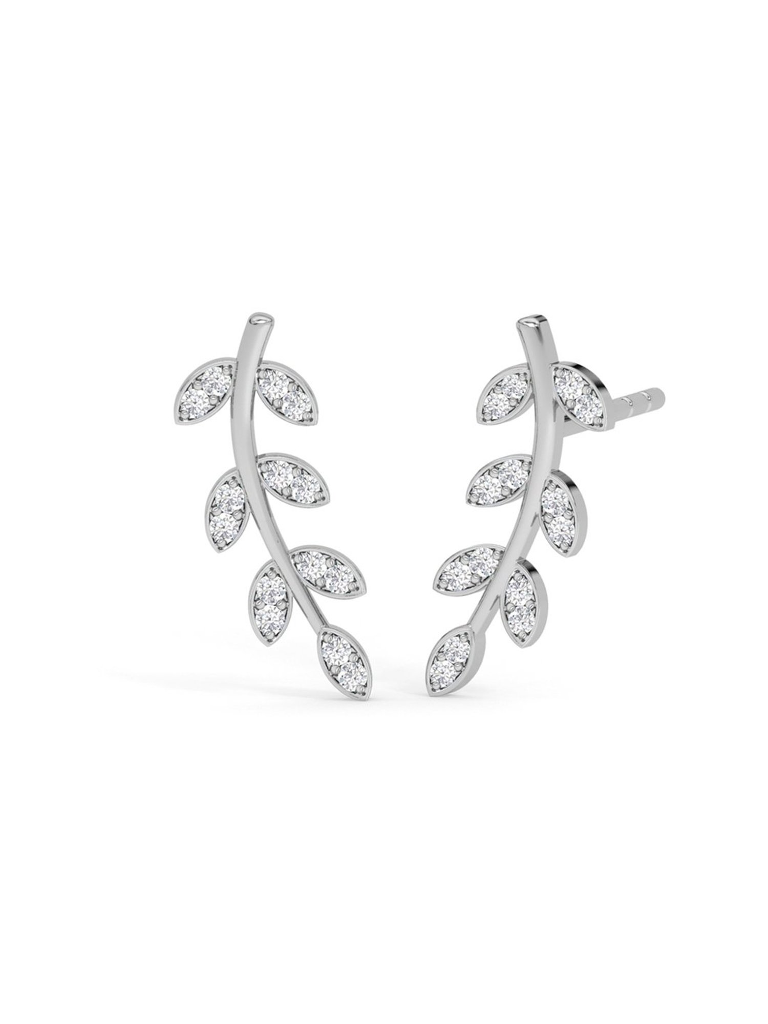 Clara 92.5 Sterling Silver Rhodium-Plated Swiss Zirconia Leaf Ear Cuff Earrings for Women & Girls