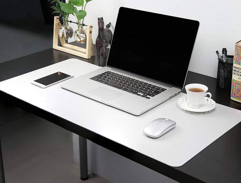 Multifunctional Office Desk Pad, 35.4" x 17" YSAGi Ultra Thin Waterproof PU Leather Mouse Pad, Dual Use Desk Writing Mat for Office/Home (35.4" x 17", Silver)