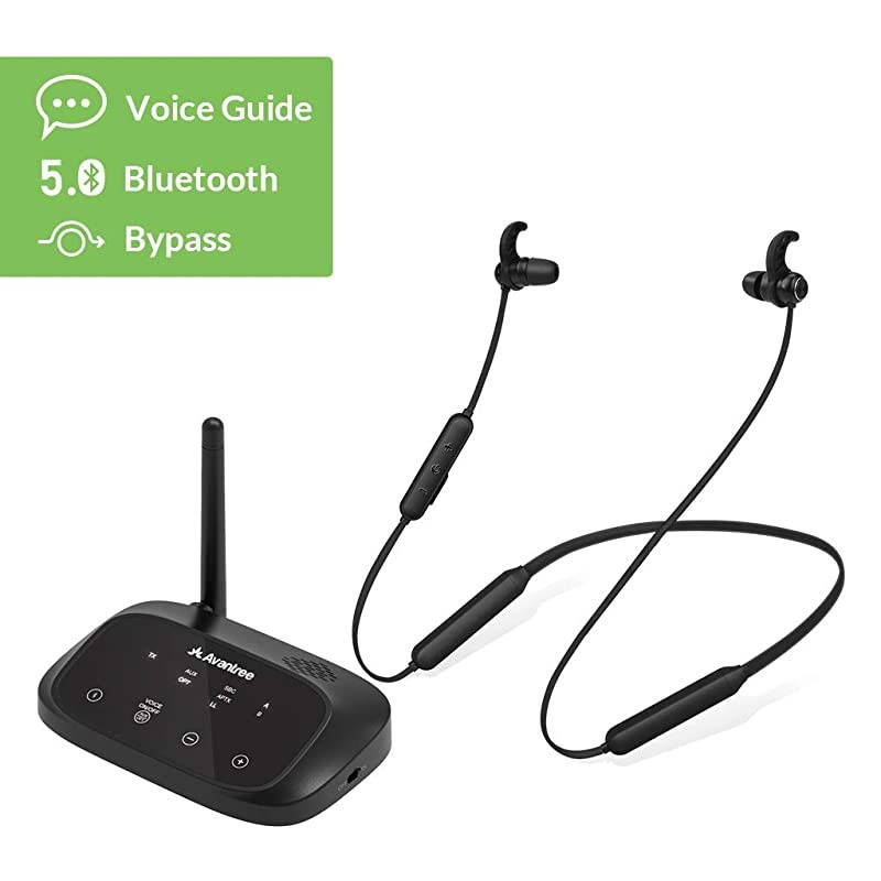 HT5006 Wireless Headphones Earbuds for TV Watching Neckband Earphones Hearing Set wBypass Bluetooth Transmitter for Optical Digital RCA 35mm Ported TVs Plug n Play No Delay