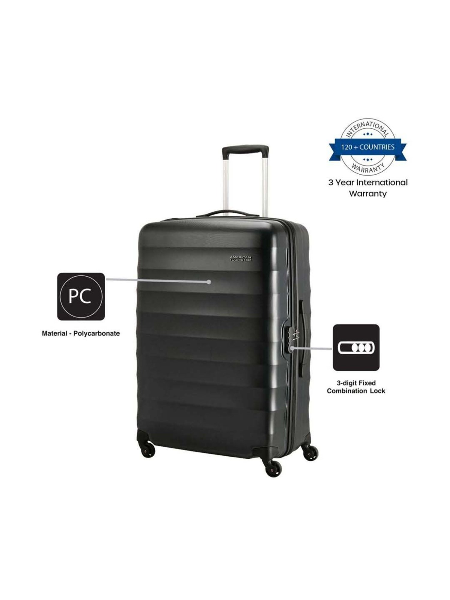 American Tourister Barcelona Gunmetal Textured Hard Medium Trolley Bag - 48 cm