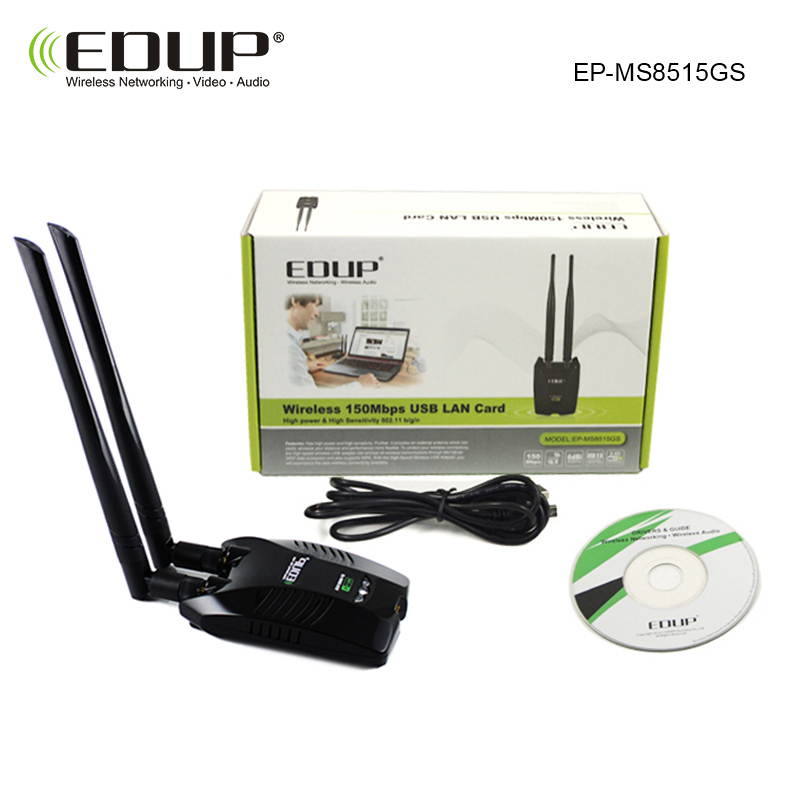 Wireless USB Adapter 2.4GHz 150Mpbs 802.11 b/g/n WLAN Wi-Fi Network Card with Double 6dbi Antennas - Black