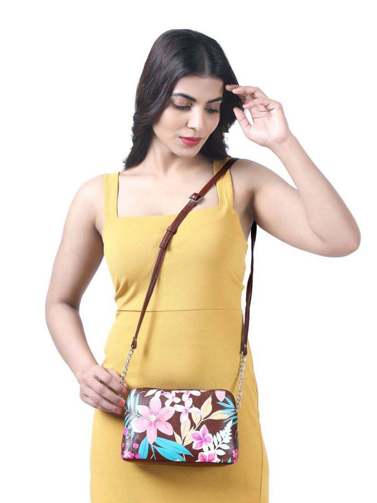 Toteteca Brown Printed Medium Sling Handbag