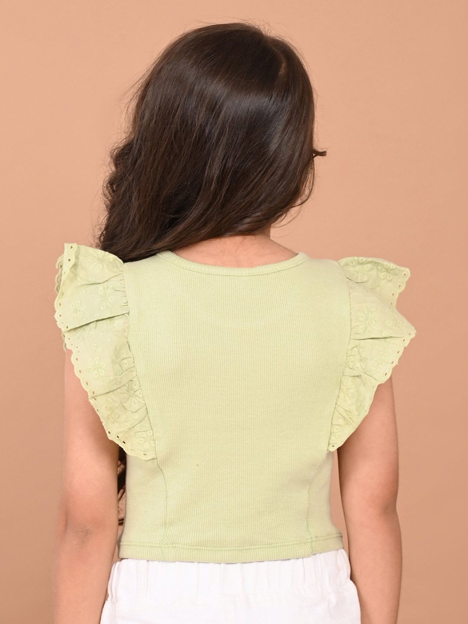 LilPicks Kids Green Solid Crop Top