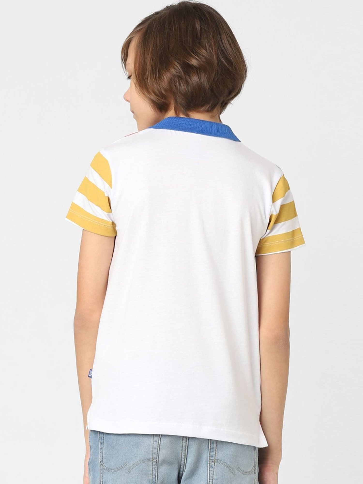 Jack & Jones Junior Boys Orange & Blue Cotton Striped Polo T-Shirt