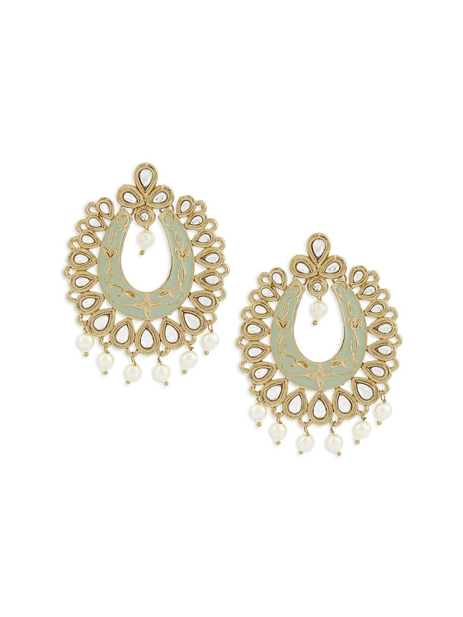 Zaveri Pearls Green Meenakari Ethnic Kundan & Pearls Antique Dangler Earrings - ZPFK13587