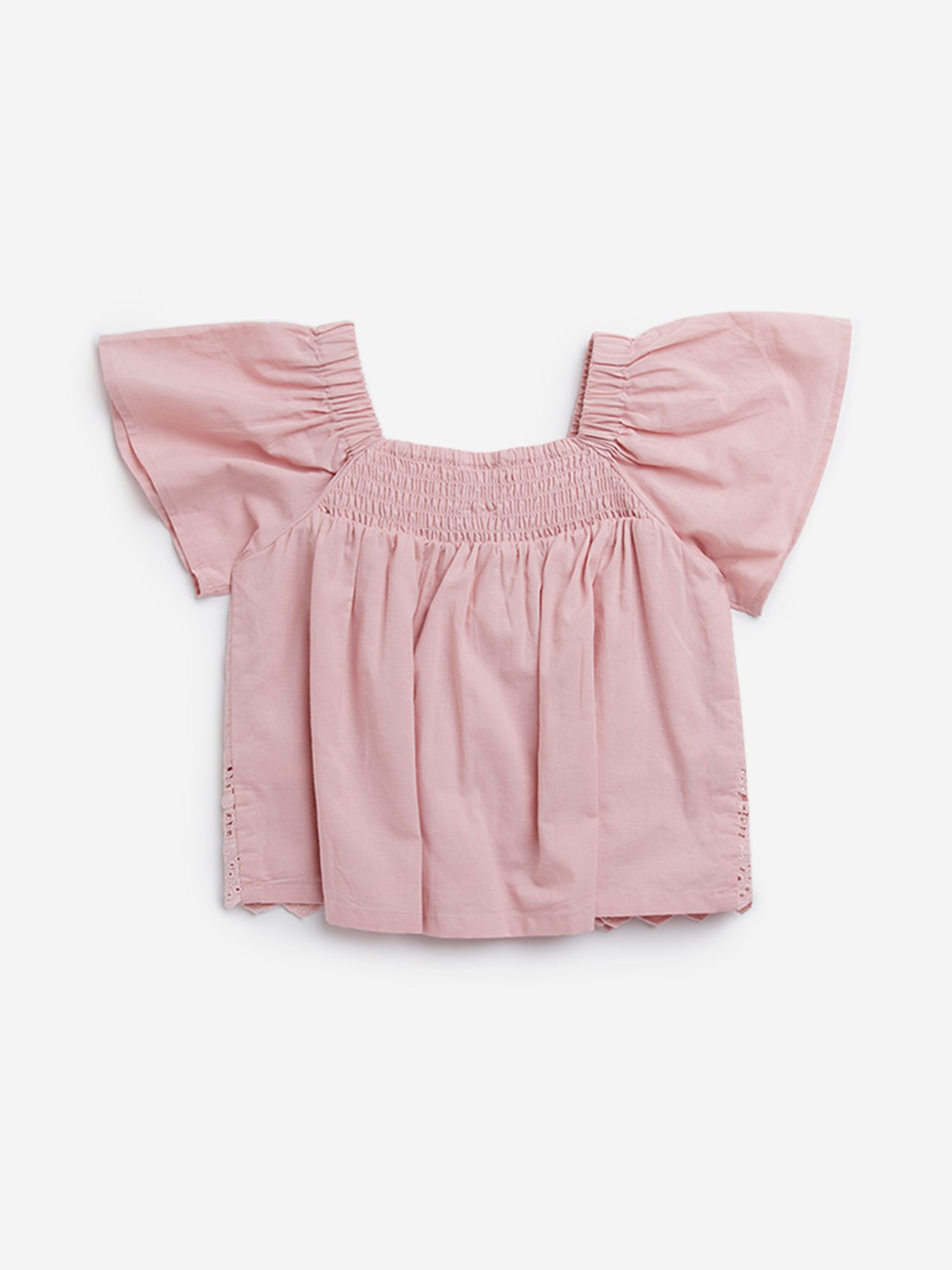 HOP Kids by Westside Dusty Pink Crochet-Detailed Cotton Top