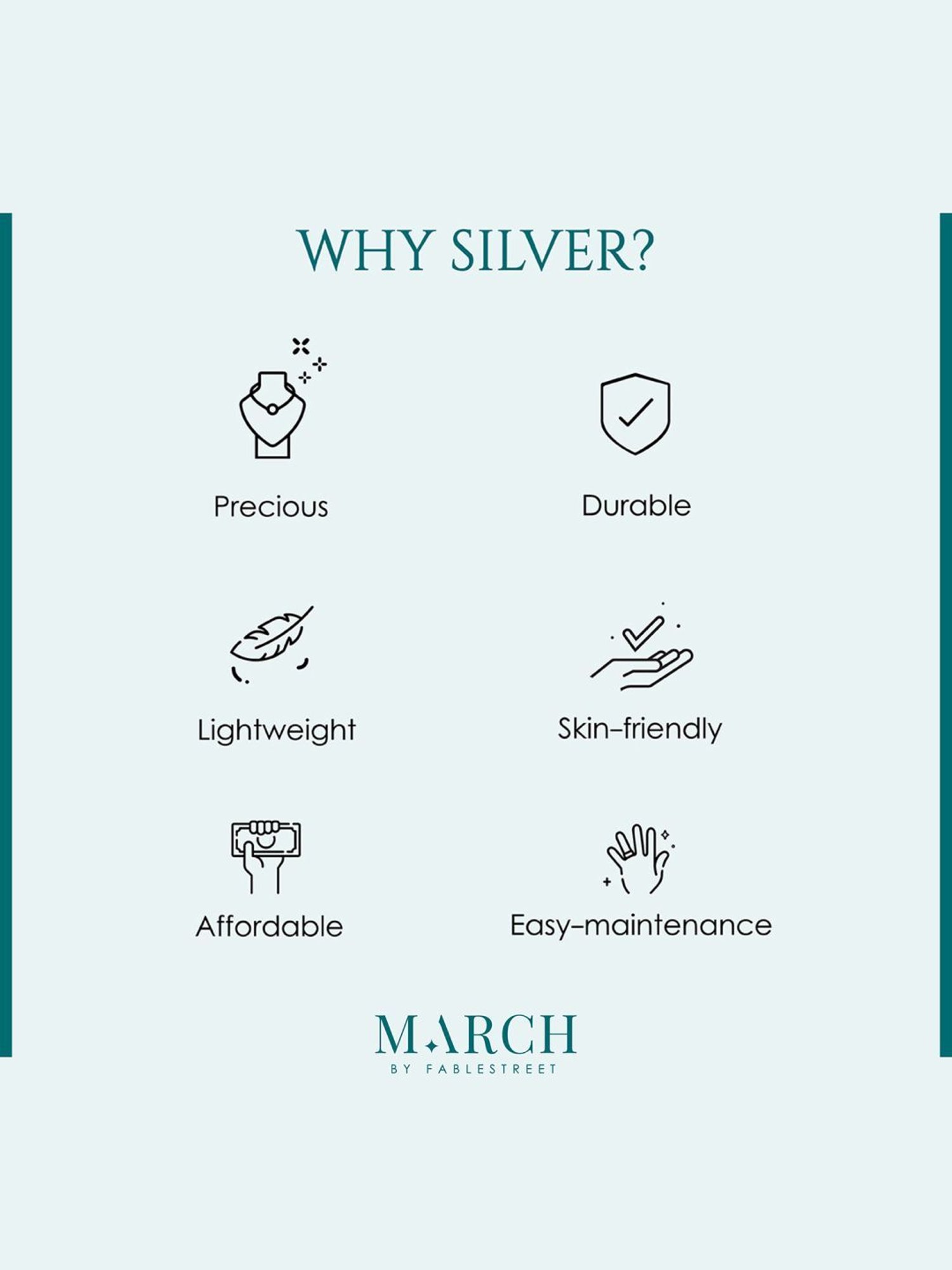 March by FableStreet 92.5 Sterling Silver Baguette Zircon Studded Necklace