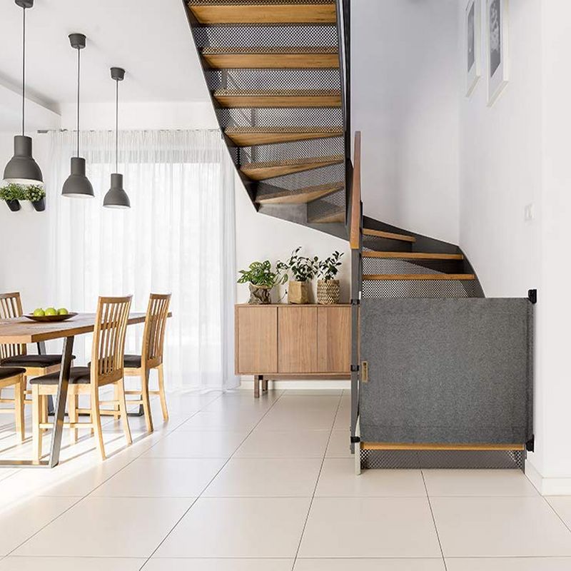 The Stair Barrier Wide Wall to Banister Retractable Fabric Baby and Pet Safety Gate for Staircases, 43 to 52 Inch, Beyond Sheep Ash