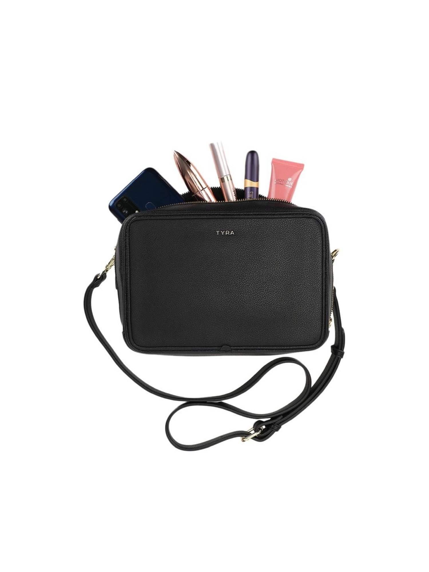 Tyra Sladison Black Solid Faux Leather Sling Handbag