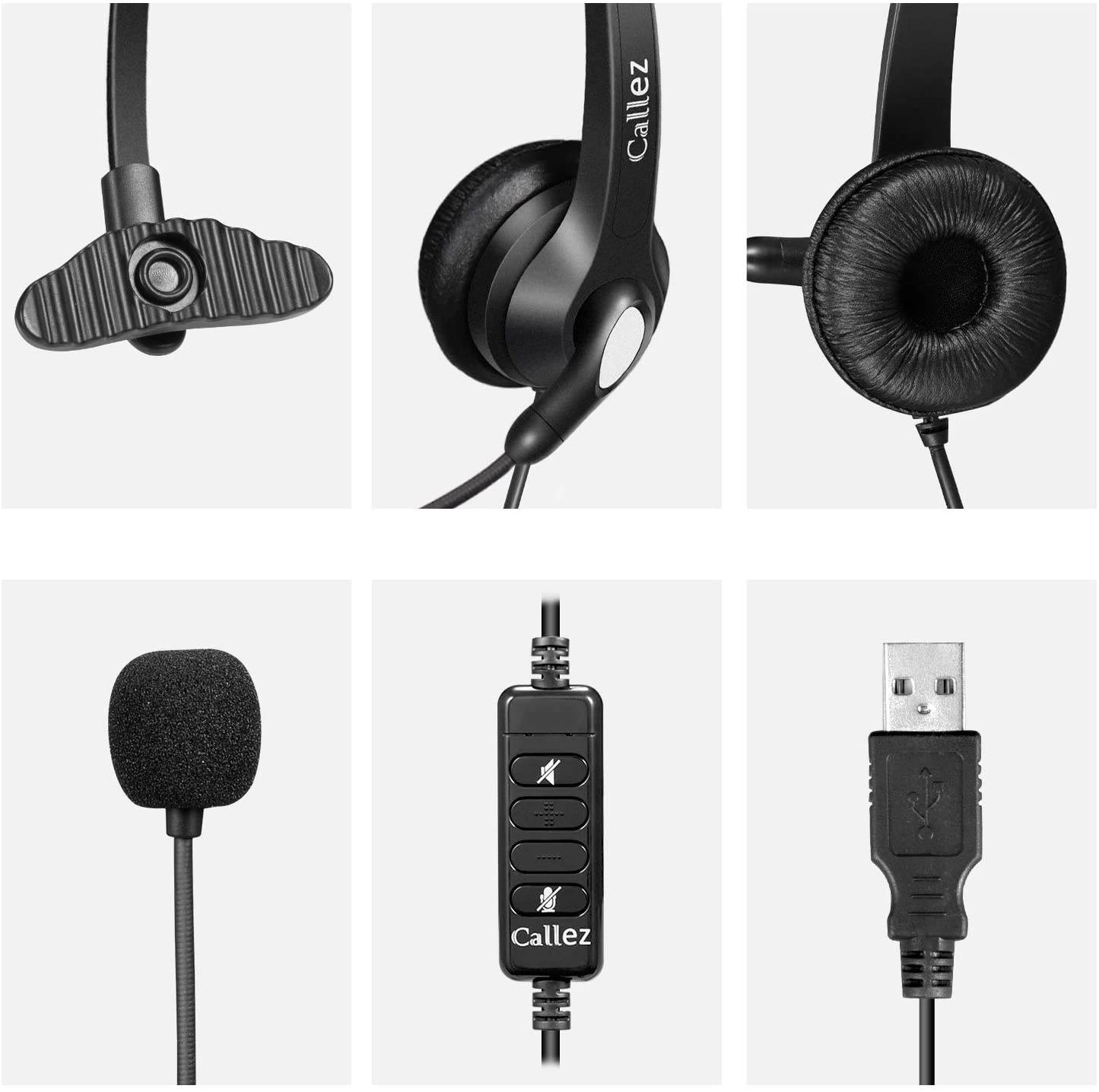 USB Headset with Microphone Noise Cancelling & Audio Controls, Wideband Computer Headphones for Business UC Skype Lync Softphone Call Center Office, Clearer Voice, Super Light, Ultra Comfort