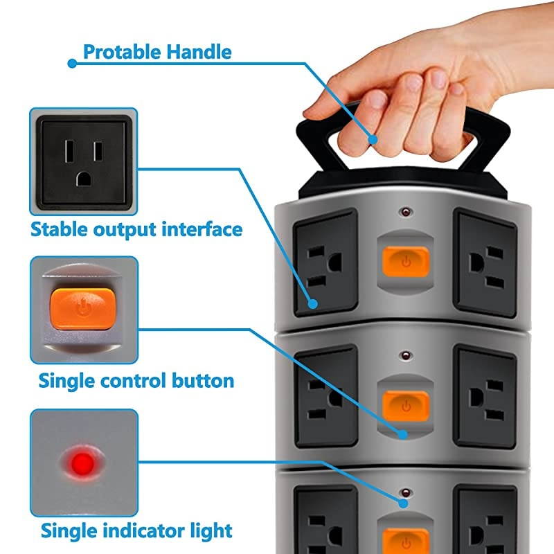 Power Strip Tower  Surge Protector Electric Charging Station 14 Outlet Plugs with 4 USB Slot 6 feet Cord Wire Extension Universal Charging Station 1PACK