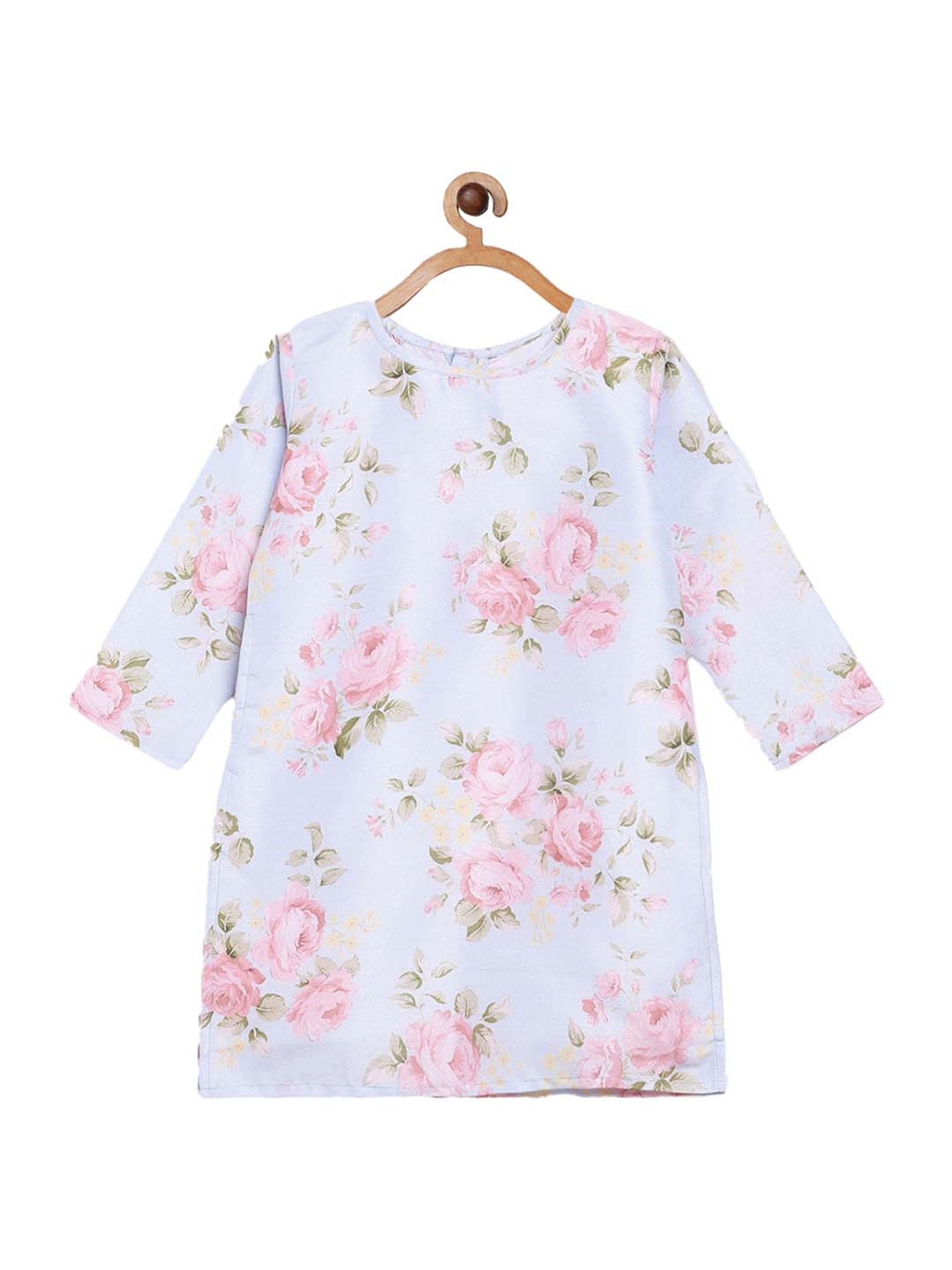 Ahalyaa Kids Pink Floral Print Kurta & Dhoti