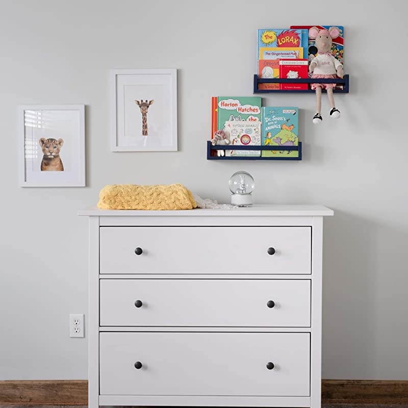 Decor Wall Shelves 3 Shelf Set Floating Bookshelves for Baby amp Kids Room Book Organizer Storage Ledge Display Holder for Toys CDs Spice Rack Ships Assembled Navy Blue