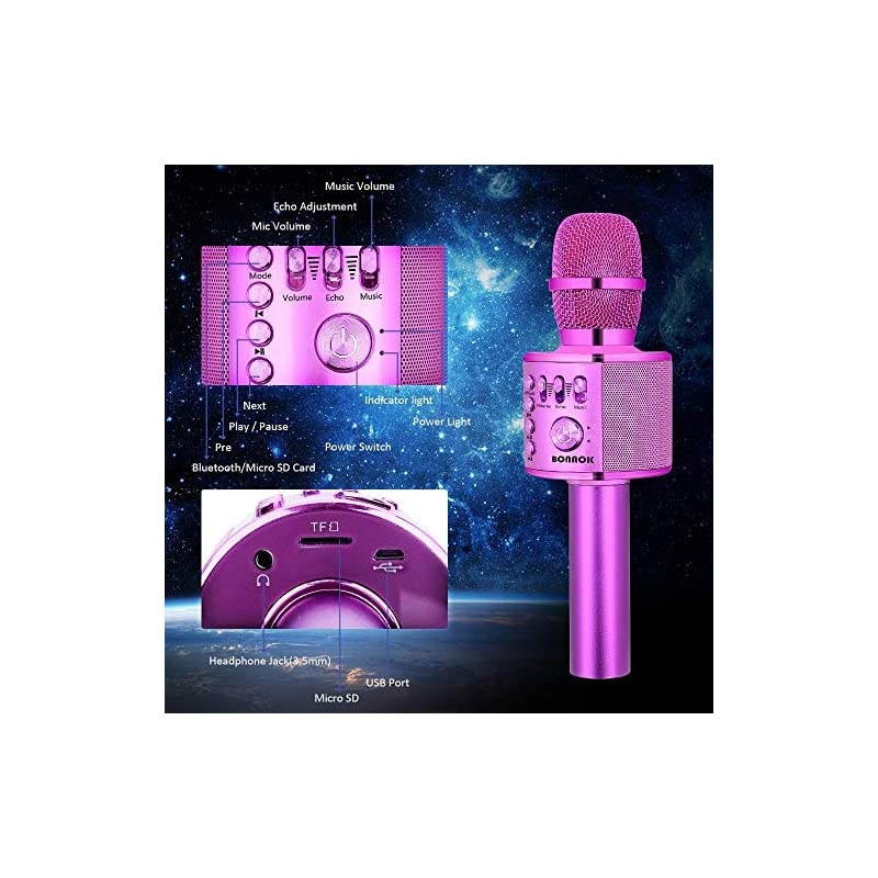 Wireless Bluetooth Karaoke Microphone,3-in-1 Portable Handheld Karaoke Mic Speaker Machine Birthday Home Party for PC or All Smartphone (Q37 Purple)