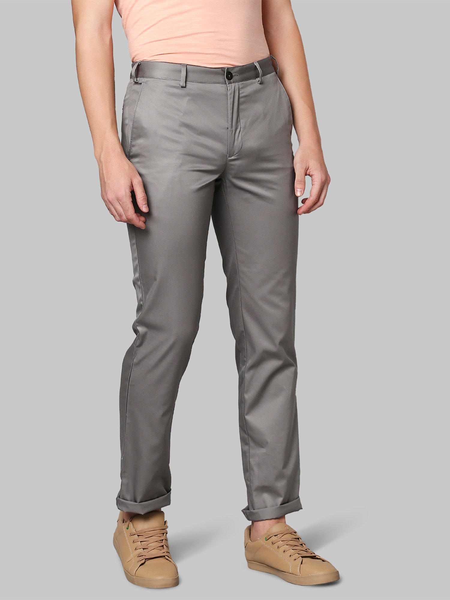 Park Avenue Grey Super Slim Fit Flat Front Trousers