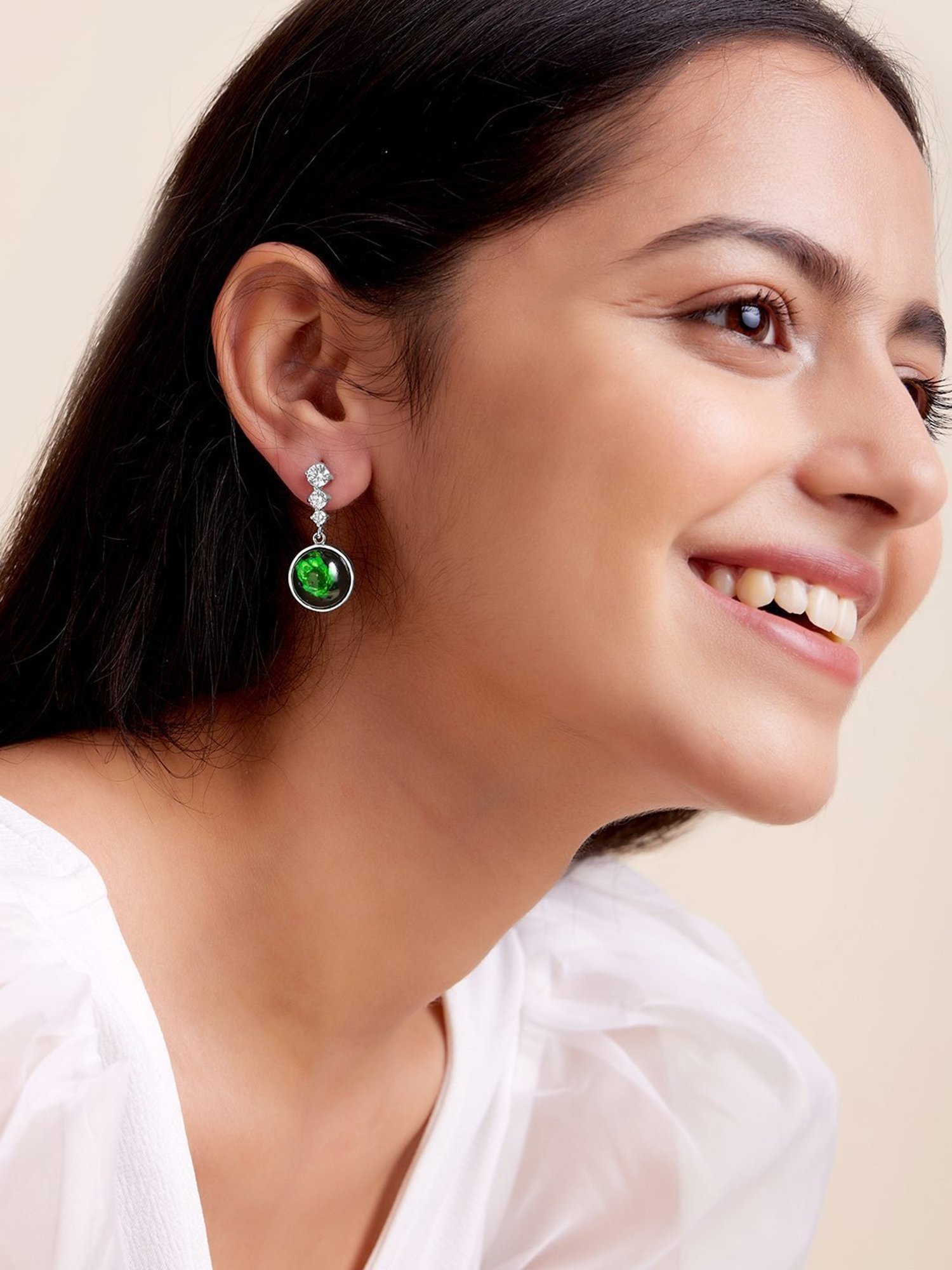 March by FableStreet Green Dry Flower 92.5 Sterling Silver Drop Earrings