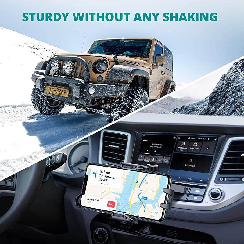 2021 Military-Grade Phone Holder for Car, [Upgrade Anti Shake & Drop] CD Slot & Air Vent Car Phone Holder Mount, Thick Case Friendly Car Phone Mount, Cell Phone Car Mount Fit for All Phones