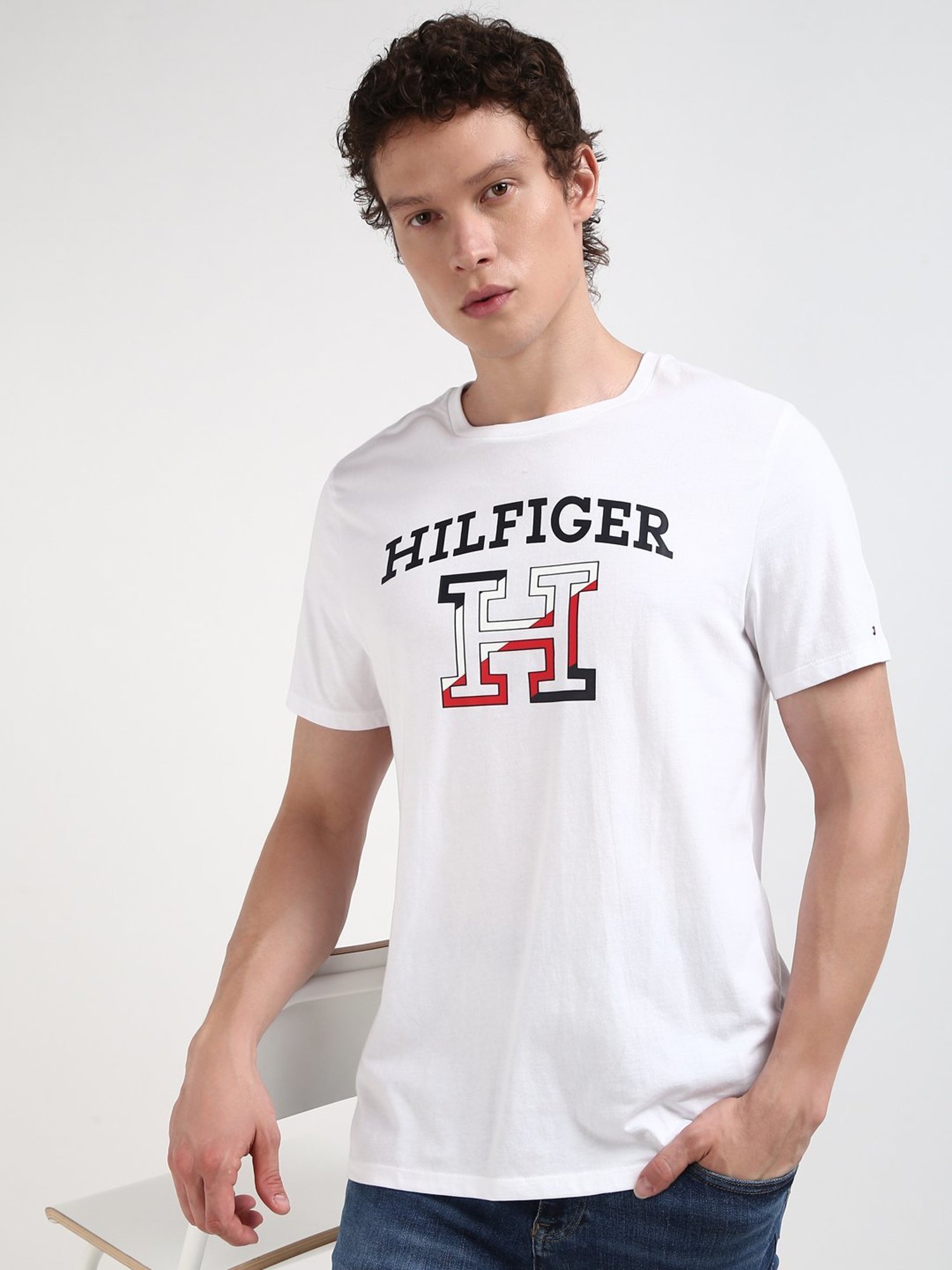 Tommy Hilfiger White Regular Fit Printed T-Shirt