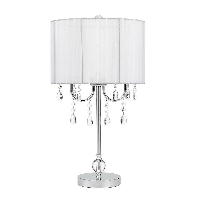 23" Chandelier Table Lamp with Dazzling Clear Beads/Organza Pleated Shade Silver - Cresswell Lighting