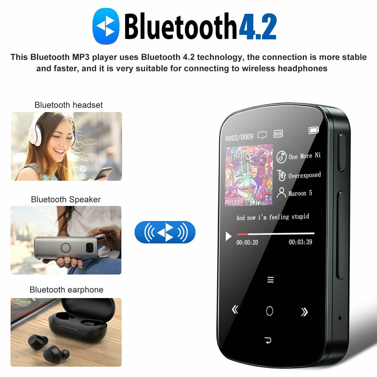 32GB Portable Sport Clip MP3 Player w/Bluetooth 4.2 HIFI Music FM Radio Recorder