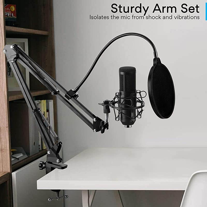 USB Condenser Microphone  192KHZ24Bit Plug Play PC Streaming Mic USB Microphone Kit with Professional Sound Chipset Boom Arm Set Studio Cardioid Mic for Recording YouTube Gaming Podcasting