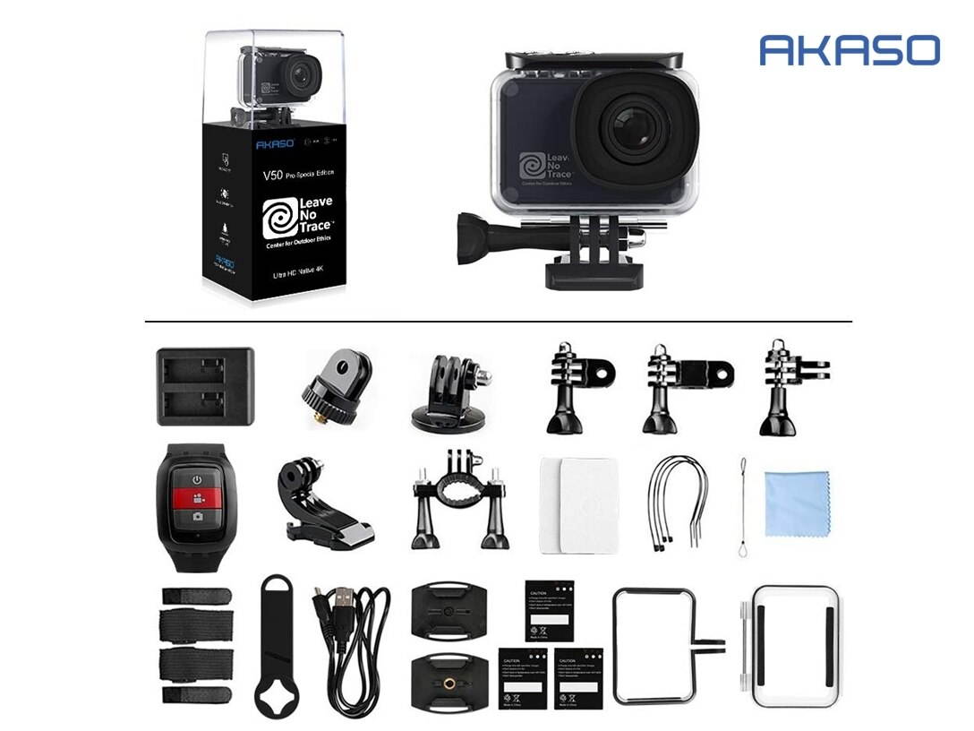 AKASO V50 Pro Leave No Trace Special Edition Action Camera Touch Screen 4K60 Waterproof Camera Features EIS and Wi-Fi Remote Control Sports Camera with 3 Batteries Wrist Strap and Accessory Kit