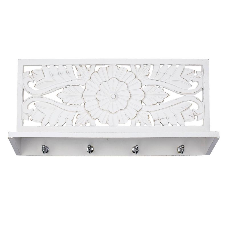 Carved Wooden Coat Rack Wall Shelf White - Crystal Art Gallery