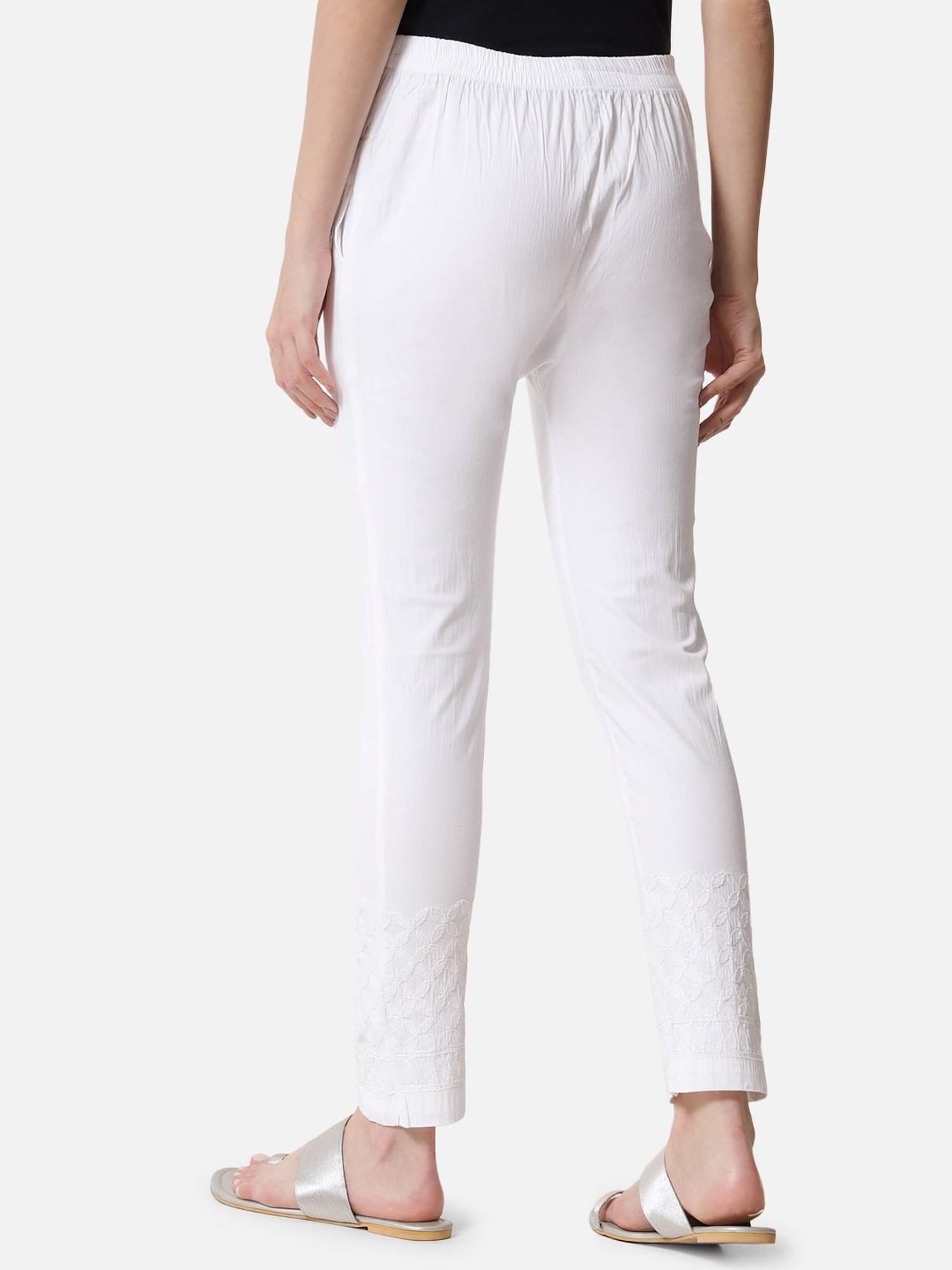 PARAMOUNT CHIKAN White Cotton Chikankari Pants
