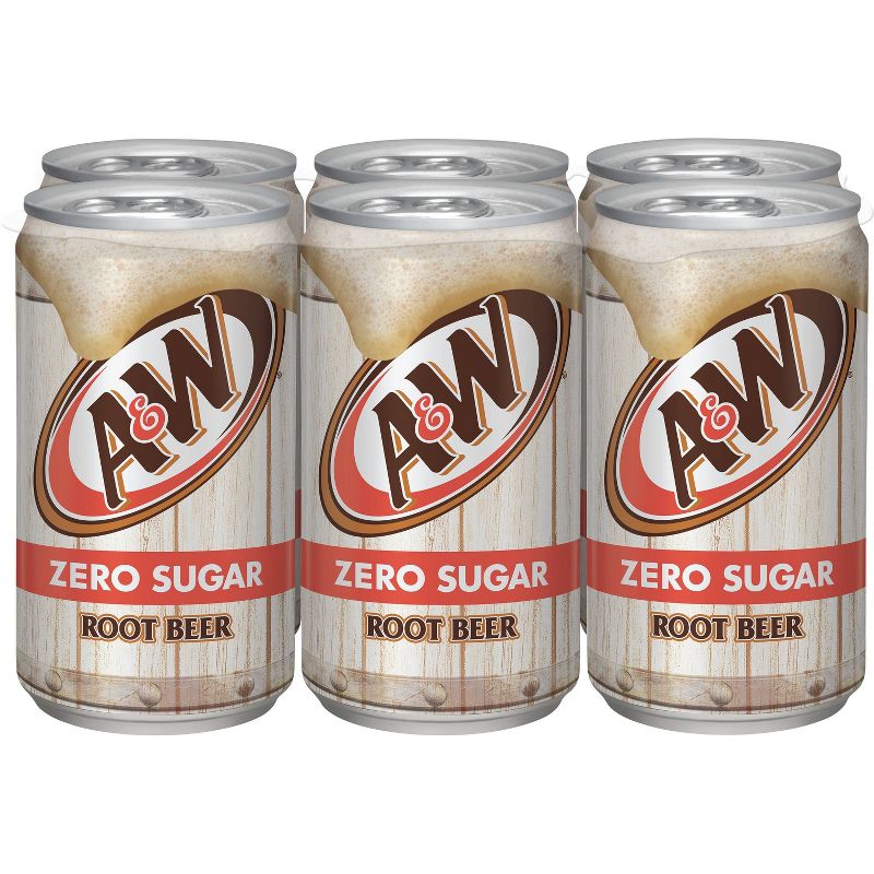 A&W Zero Sugar Root Beer Soda - 6pk/7.5 fl oz Cans