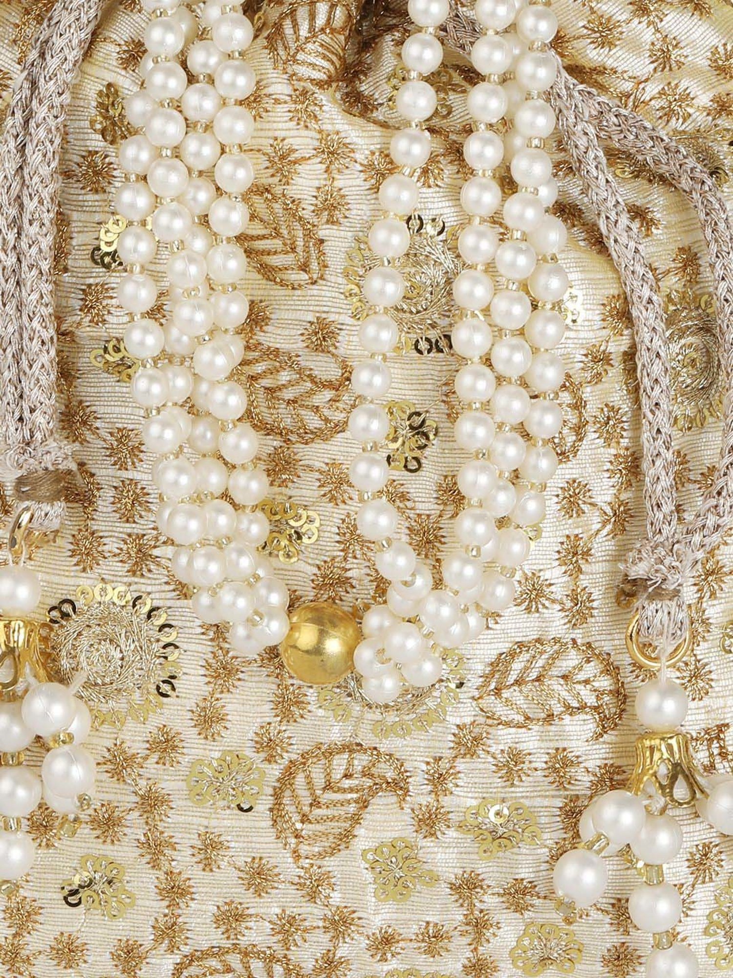 Gaurapakhi Golden Embroidered Potli