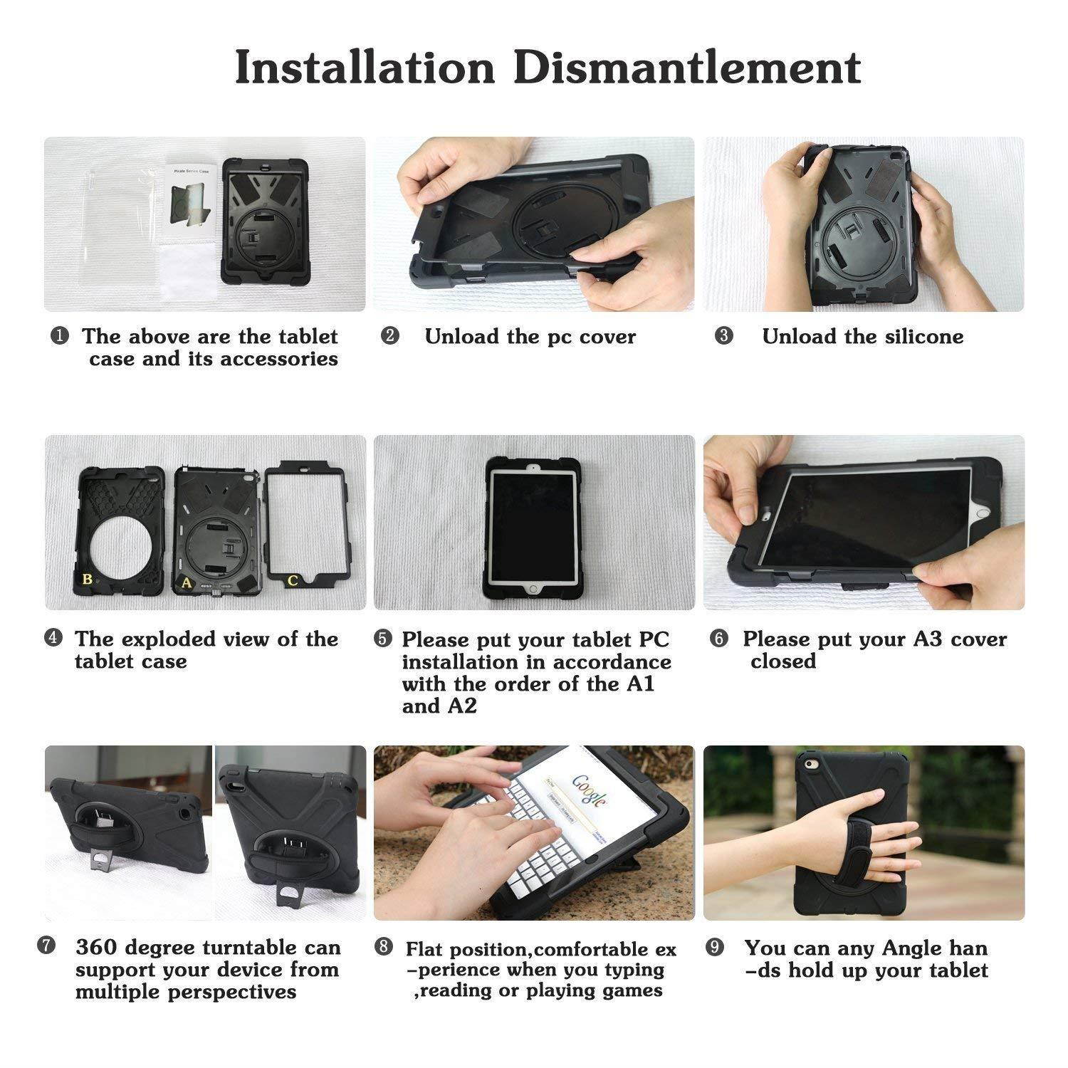 iPad 2 Case for Kids, iPad 2 3 4 Case, BRAECN[360 Degree Rotation Handle Grip] Three Layer Heavy Duty Shockproof Protective Case for iPad A1395 A1396 A1397 A1403 A1416 A1430 A1458 A1459 A1460 Black