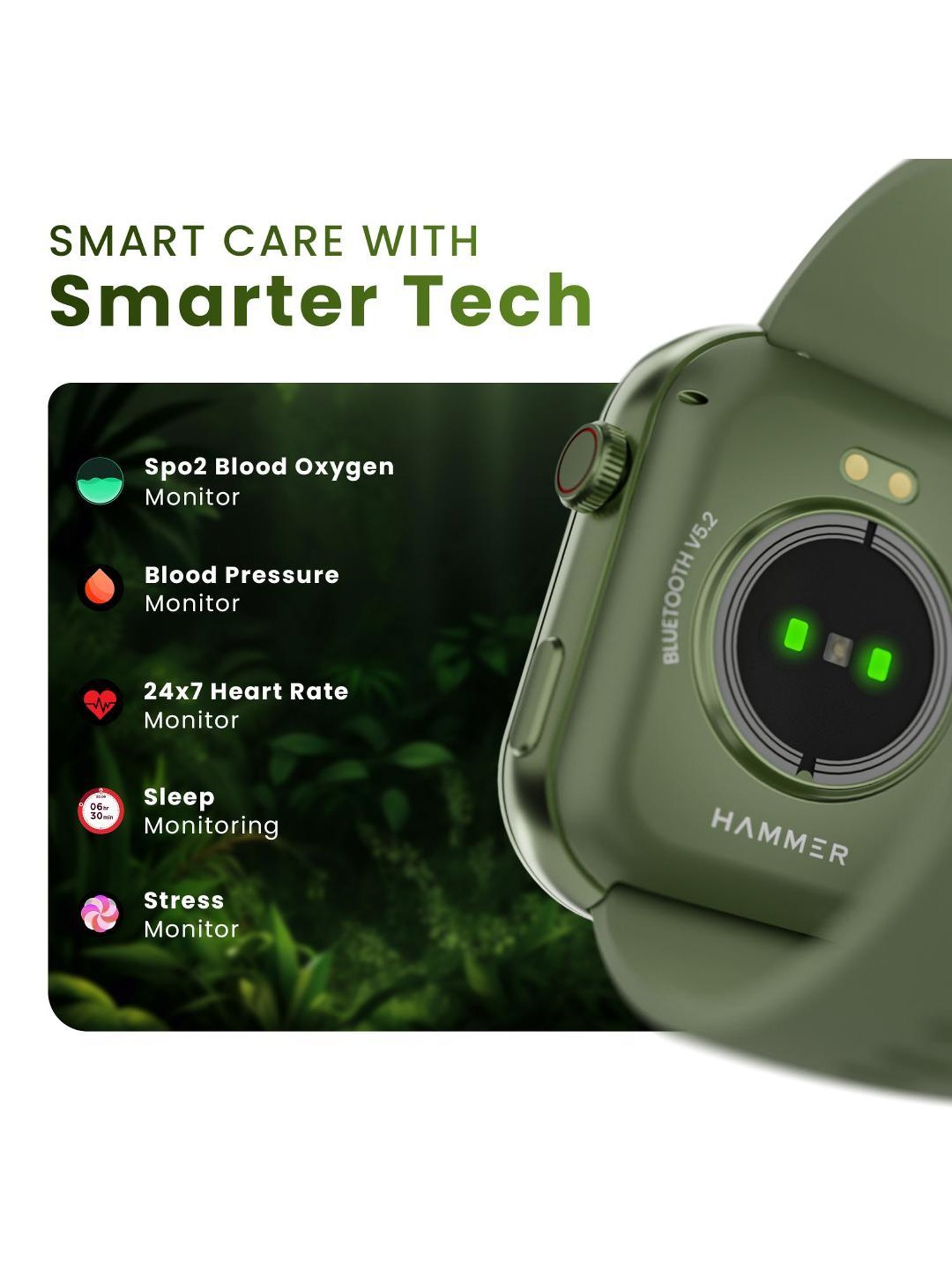 Hammer Tussle BT Calling Smartwatch with 2.01 inch HD Display & Voice Assistant (Limelight Green)
