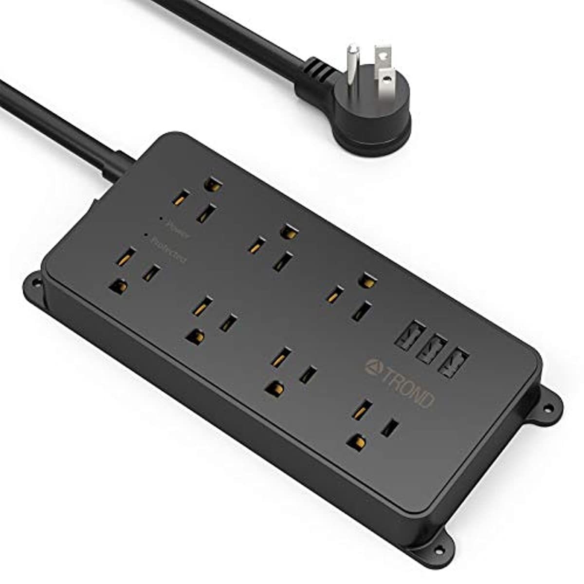 Surge Protector Power Strip, ETL Listed, TROND 7 Widely-Spaced Outlets Expansion with 3 USB Ports, Low-Profile Flat Plug, 1700 Joules, 5ft Extension Cord, Wall Mountable, 14AWG Heavy Duty, Black