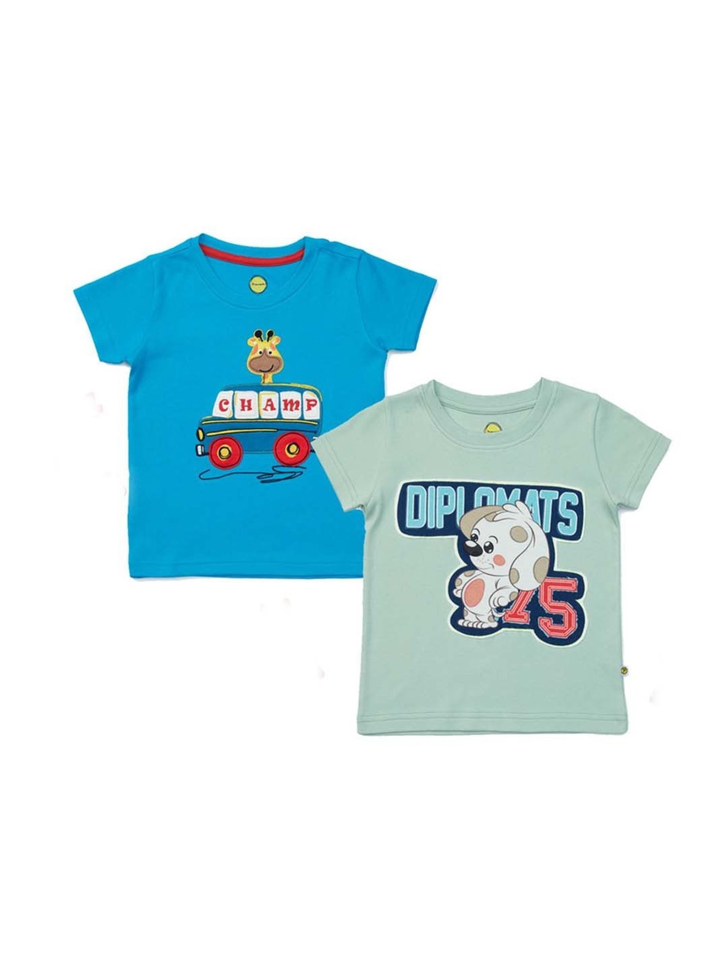 Pranava Boys Blue & Green Printed T-Shirt (Pack of 2)