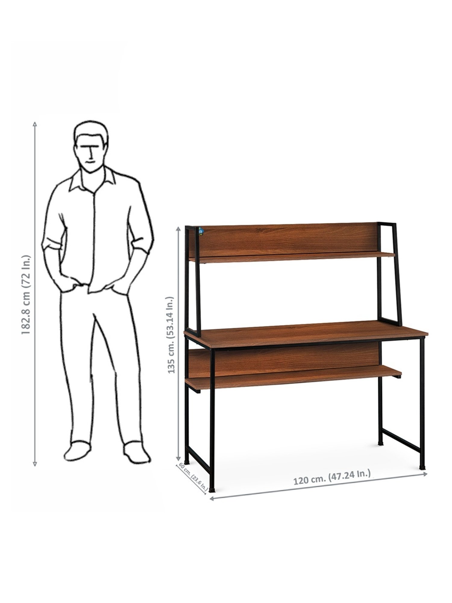 Delite Kom Ether Acacia Dark Black Metal Free Standing Study Table