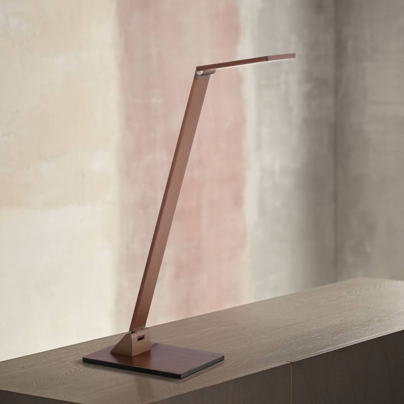 Possini Euro Design Modern Desk Table Lamp LED Touch On Off French Bronze Aluminum Metal Adjustable Head for Living Room Office