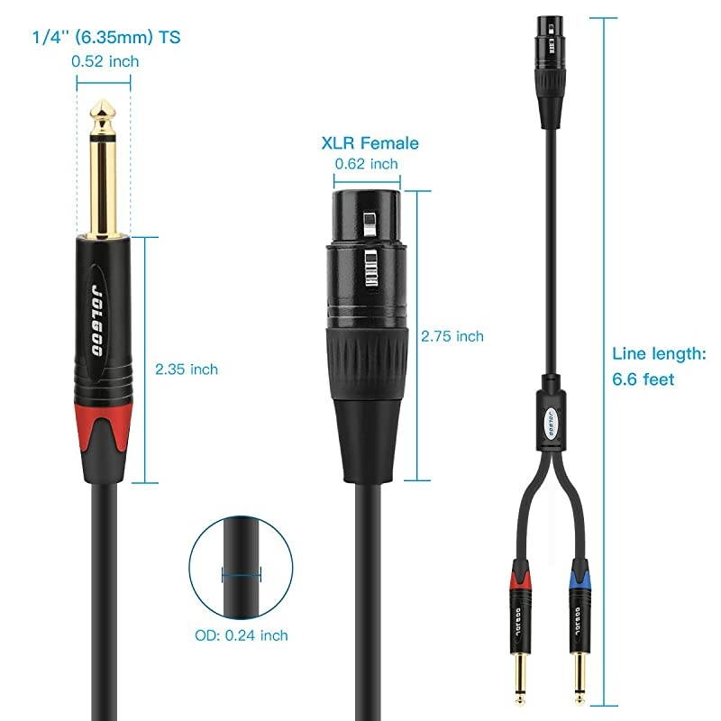 XLR Female to Dual 14 TS Mono Y Splitter Microphone Cable XLR Female to Dual 635mm TS Y Adapter Cord 66 Feet