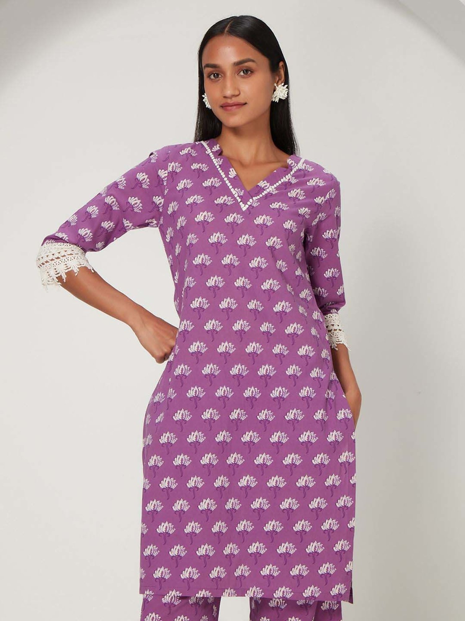 Fusion Beats Light Grey Embroidered A Line Kurta