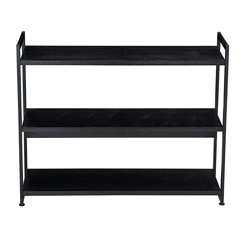 3 Tier Storage Shelf with Minimalist Metal Frame | 40.5" W x 32.5" H x 13.75" D | Black Wood Grain