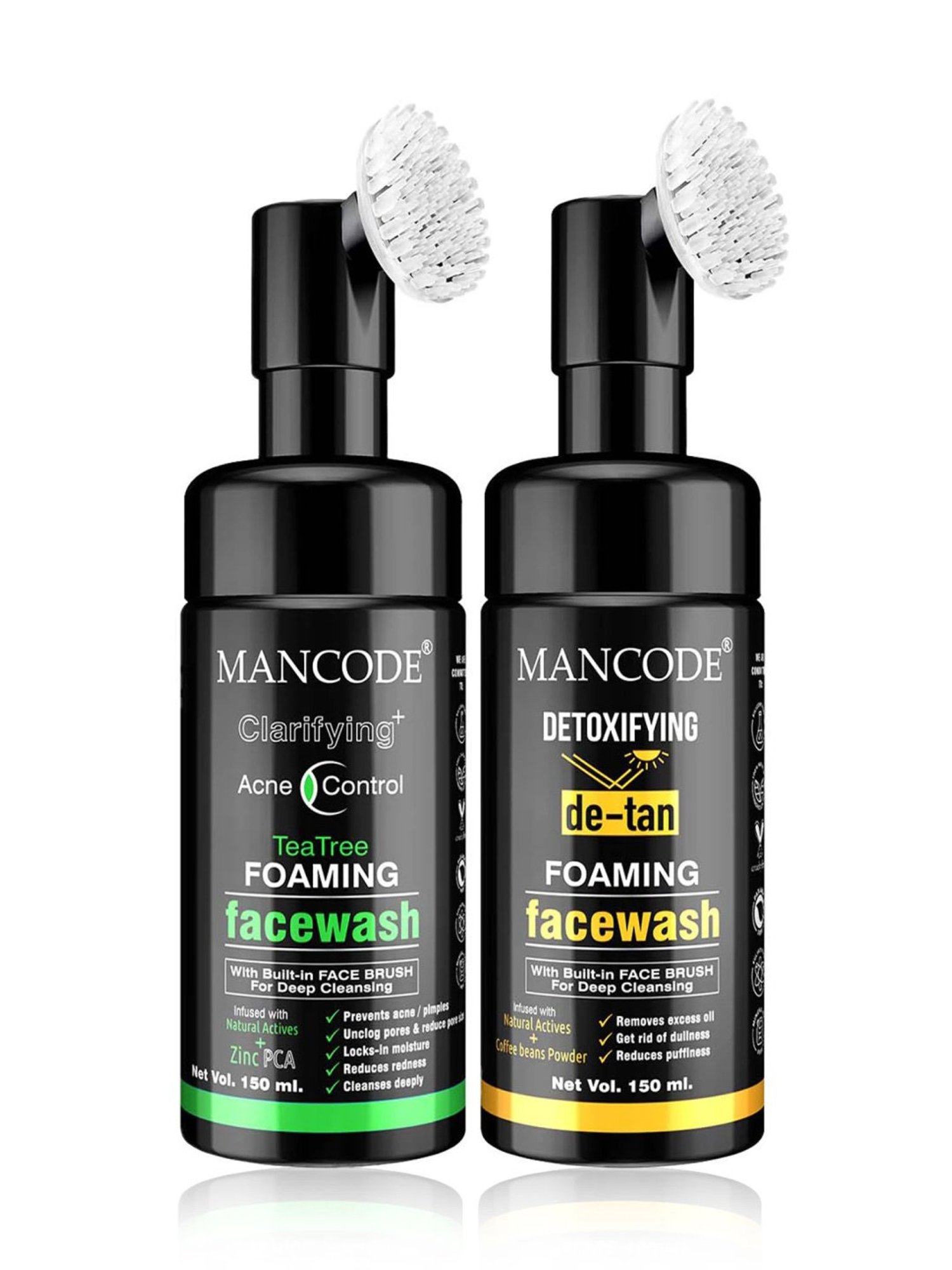 Mancode Clarifying Acne Control Tea Tree & Detoxifying De Tan Foaming Facewash (Pack of 2)