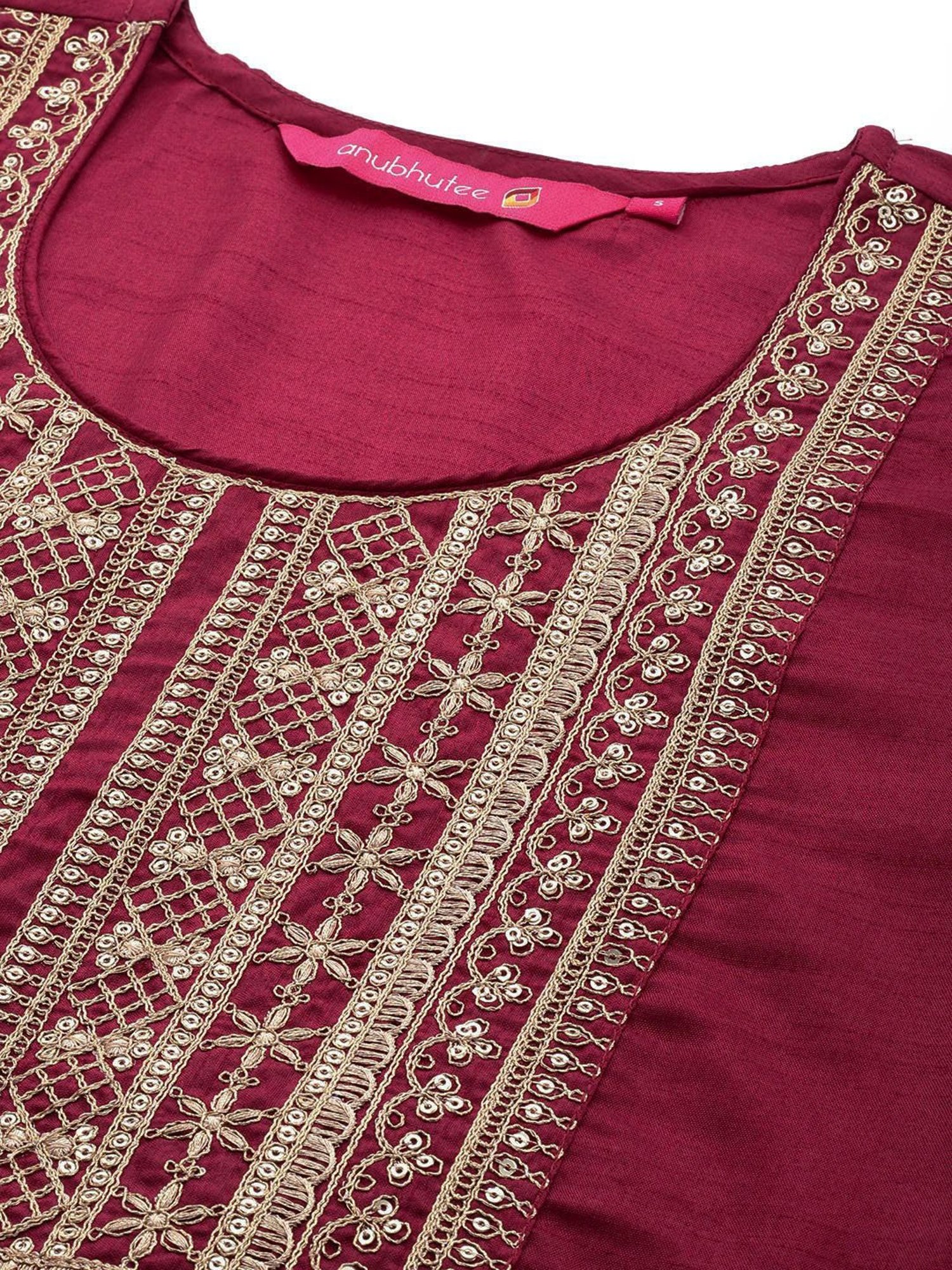 Anubhutee Maroon Embroidered Kurta Pant Set With Dupatta